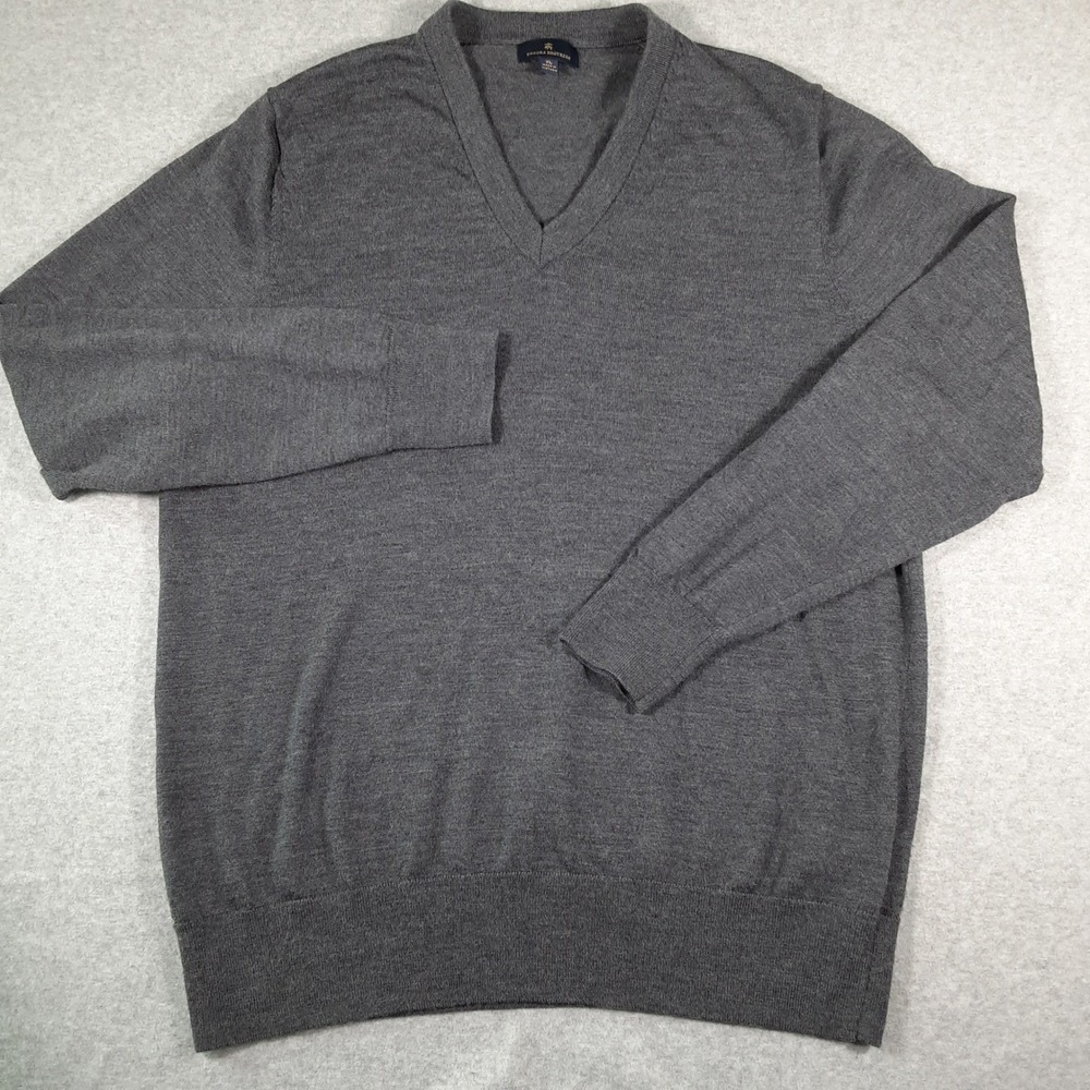 Brooks Brothers Mens XL Gray Merino Wool V-Neck Sweater 100204305